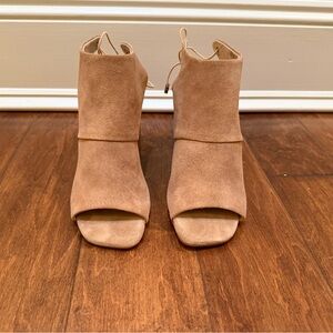 Kenneth Cole New York Tan Ankle Booties Open Toe Suede